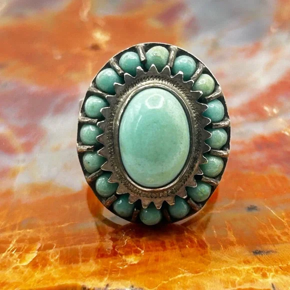 Vintage Sterling Silver Turquoise Ring - Size 8 - Picture 2 of 7